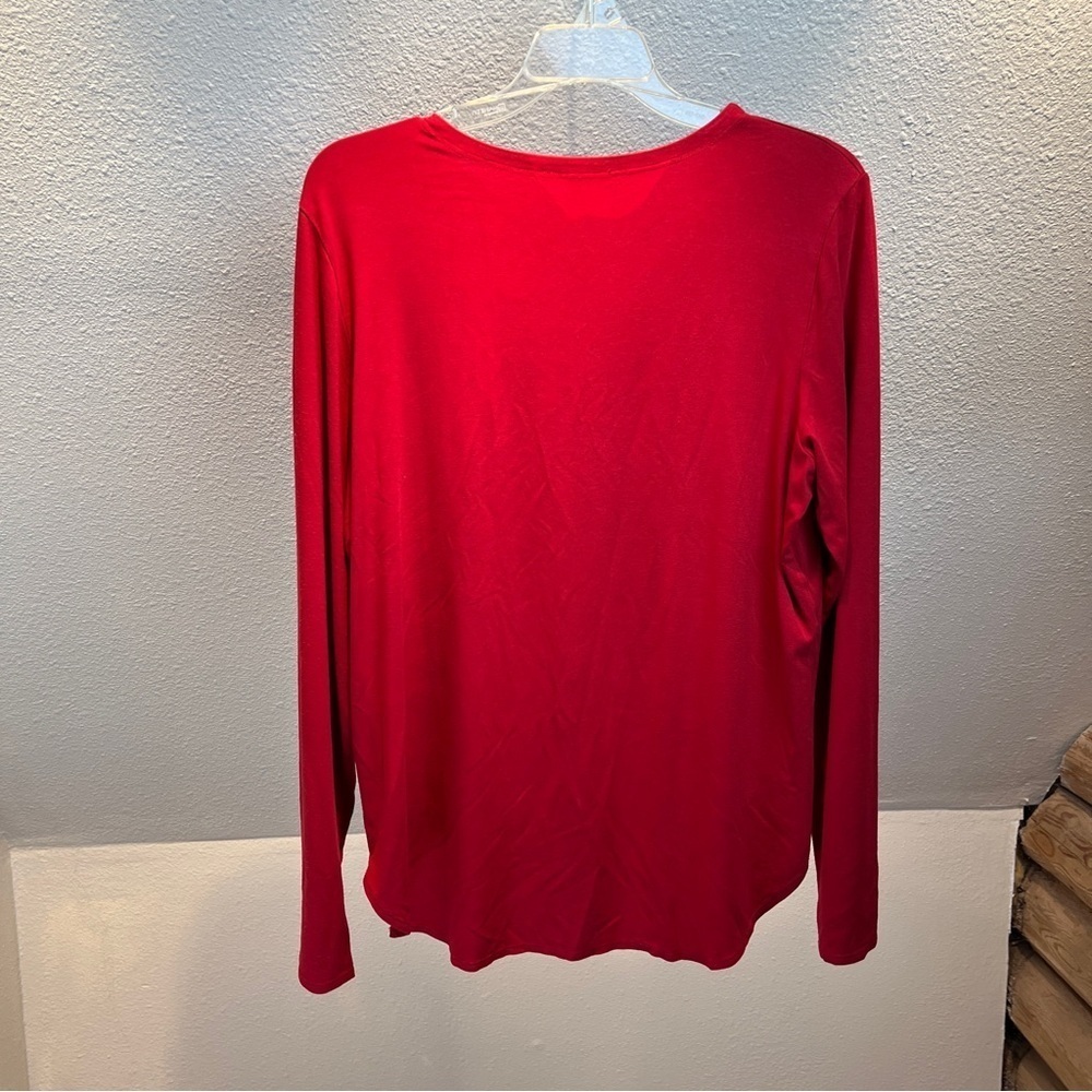 EILEEN FISHER Bright Red Long Sleeve Tee. Scoop Neck. Rounded Hem. Size Large - Picture 2 of 4